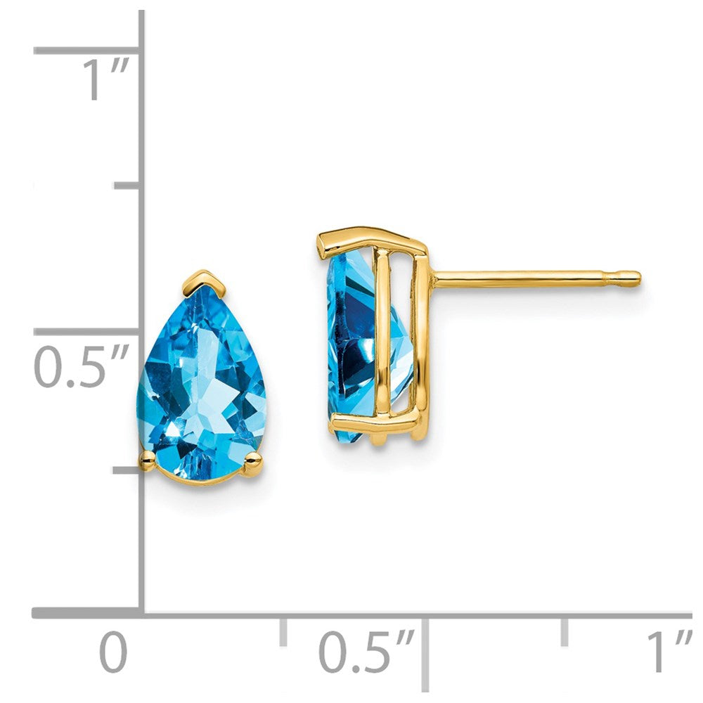 14k Yellow Gold 9x6mm Pear Blue Topaz Earrings