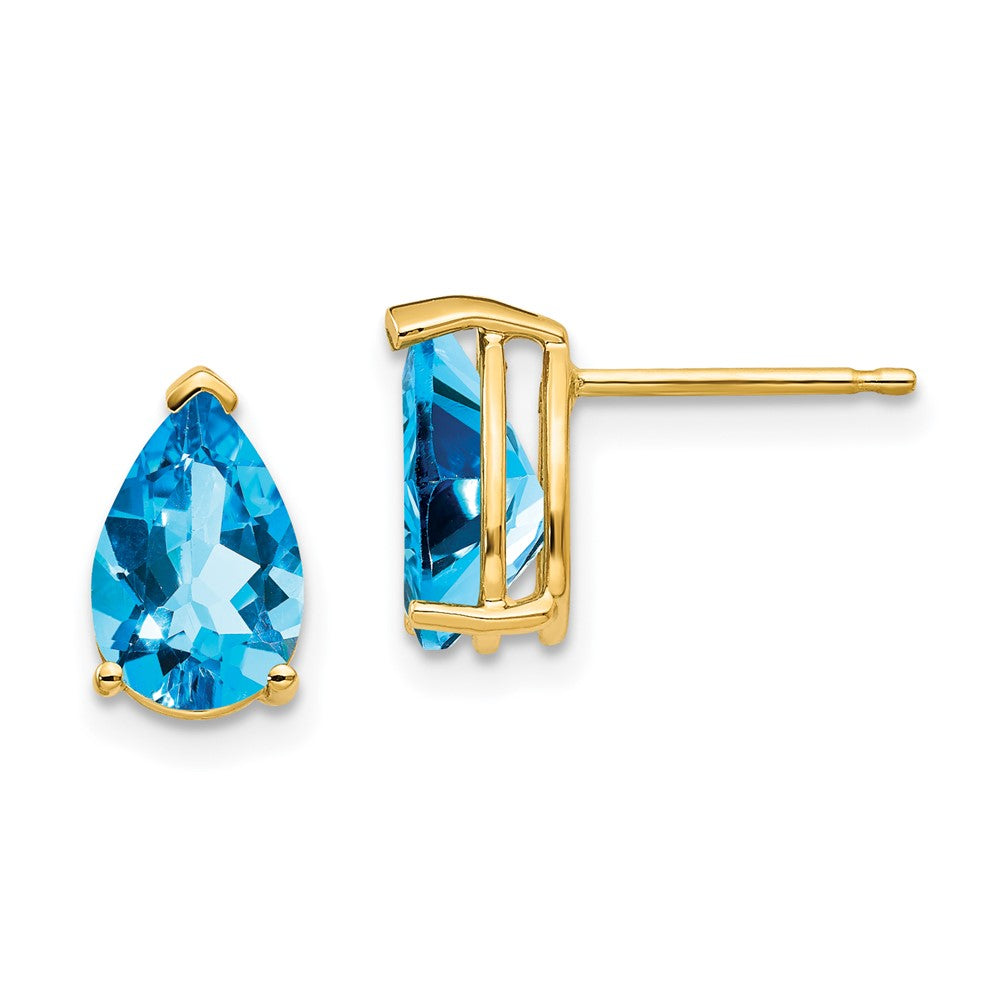 14k Yellow Gold 9x6mm Pear Blue Topaz Earrings