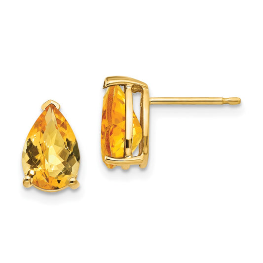 14k Yellow Gold 9x6mm Pear Citrine Checker Earrings