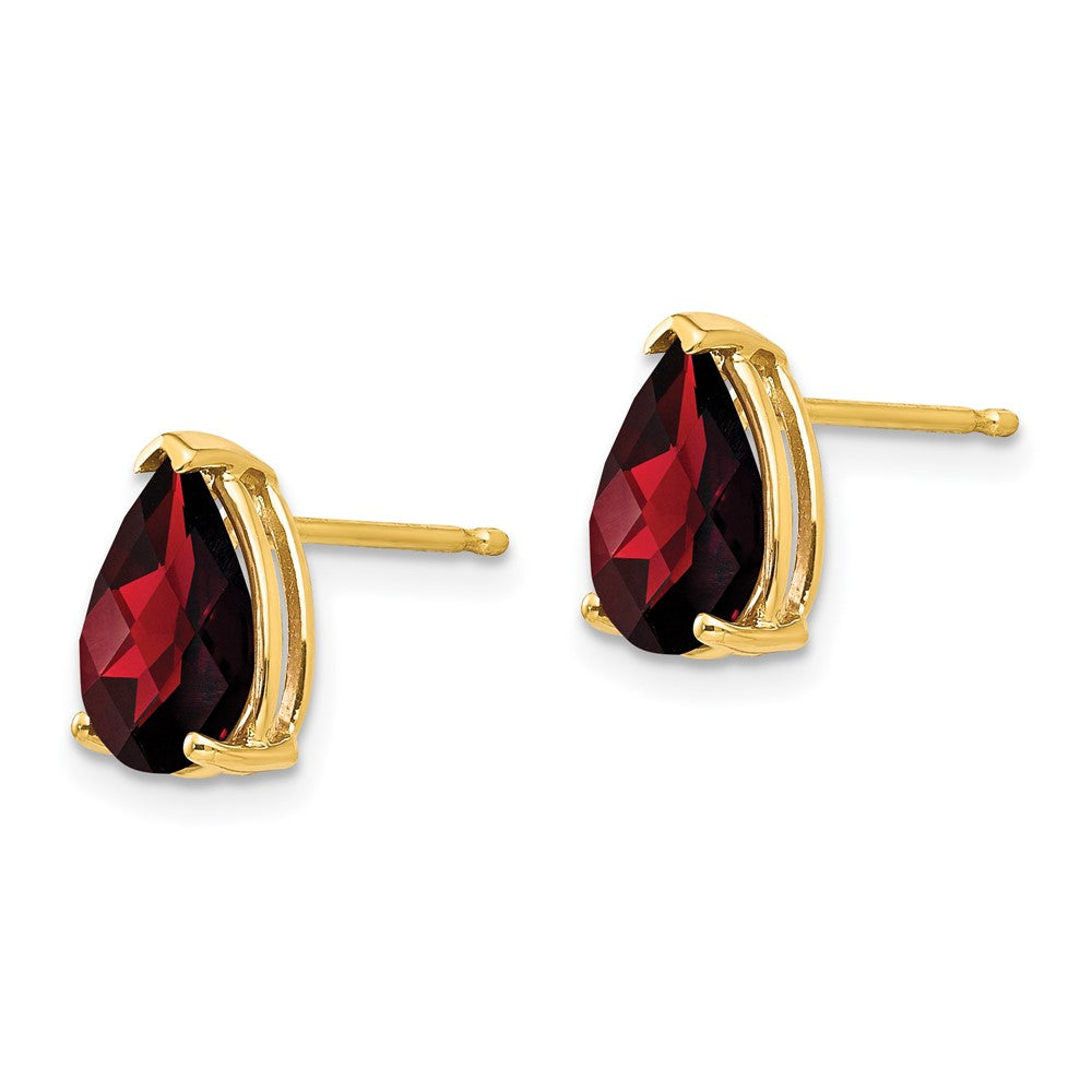 14k Yellow Gold 9x6mm Pear Garnet Checker Earrings