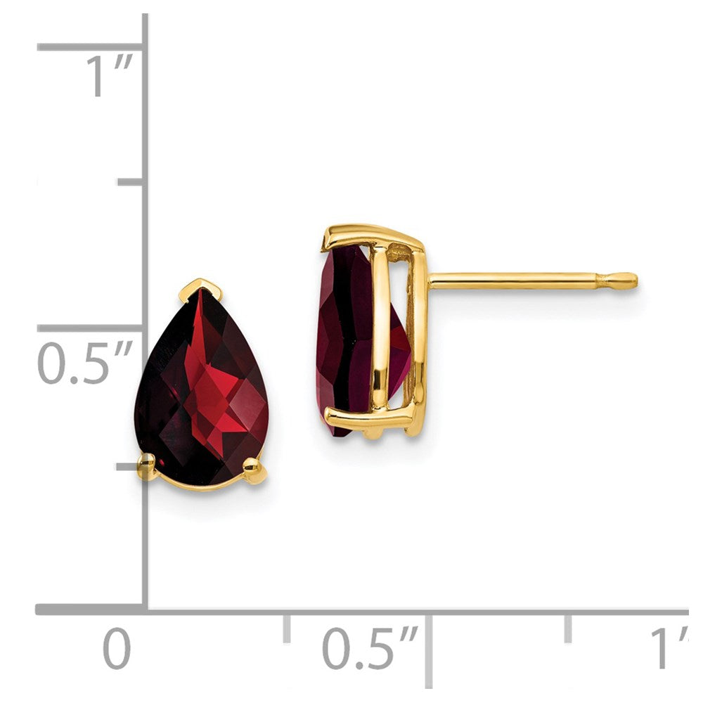 14k Yellow Gold 9x6mm Pear Garnet Checker Earrings