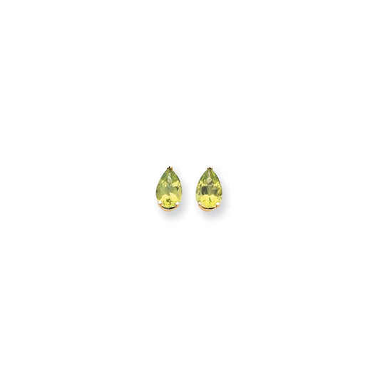 14k Yellow Gold 9x6mm Pear Peridot Checker Earrings