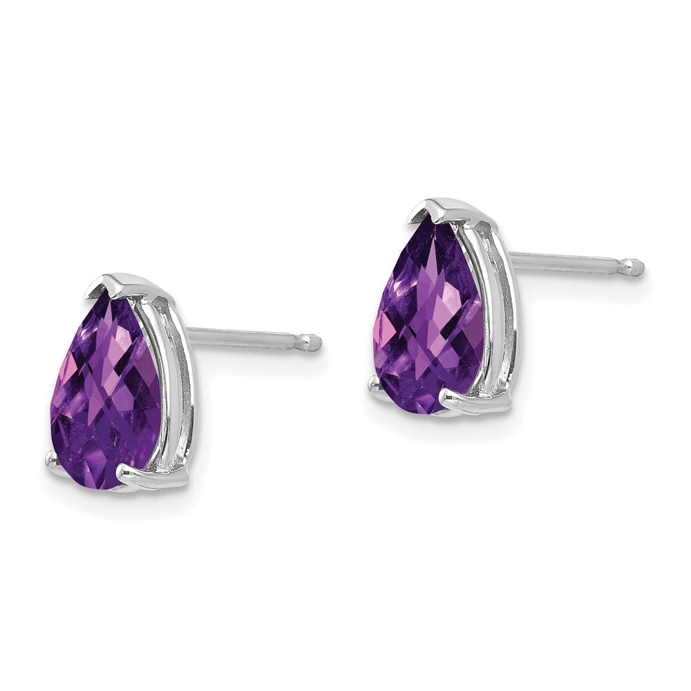 14k White Gold 9x6mm Pear Amethyst Checker Earrings