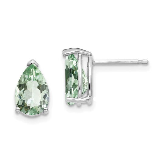 14k White Gold 9x6 Pear Green Quartz Earrings