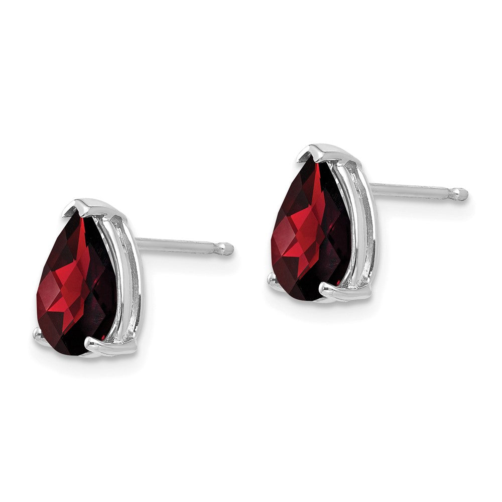 14k White Gold 9x6mm Pear Garnet Checker Earrings