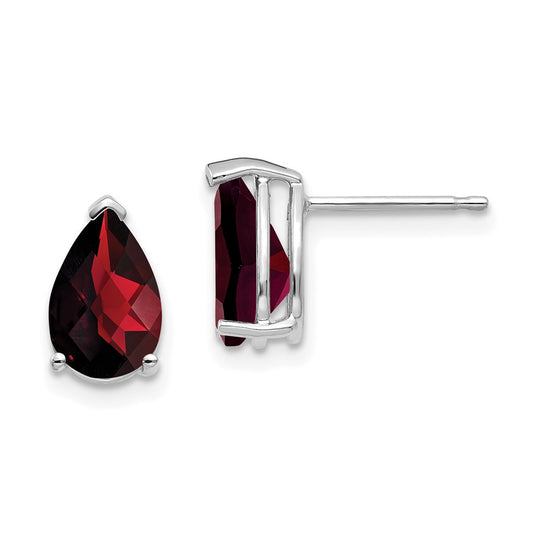 14k White Gold 9x6mm Pear Garnet Checker Earrings