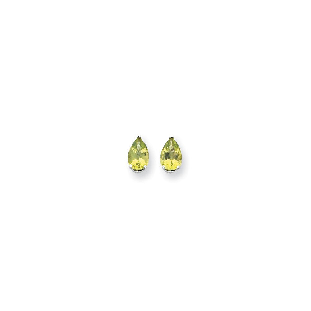 14k White Gold 9x6mm Pear Peridot Checker Earrings