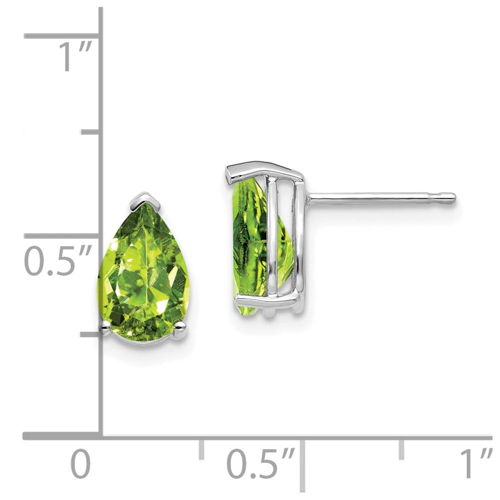 14k White Gold 9x6mm Pear Peridot Earrings