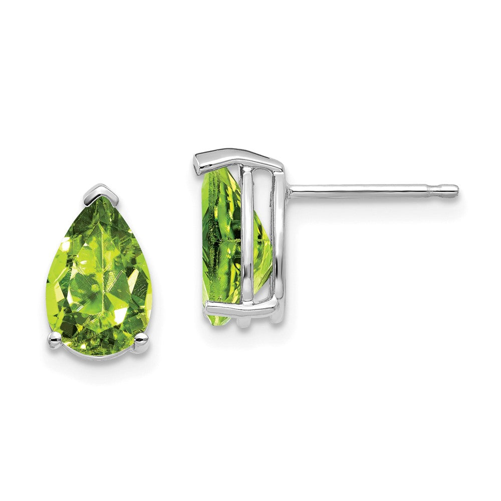 14k White Gold 9x6mm Pear Peridot Earrings