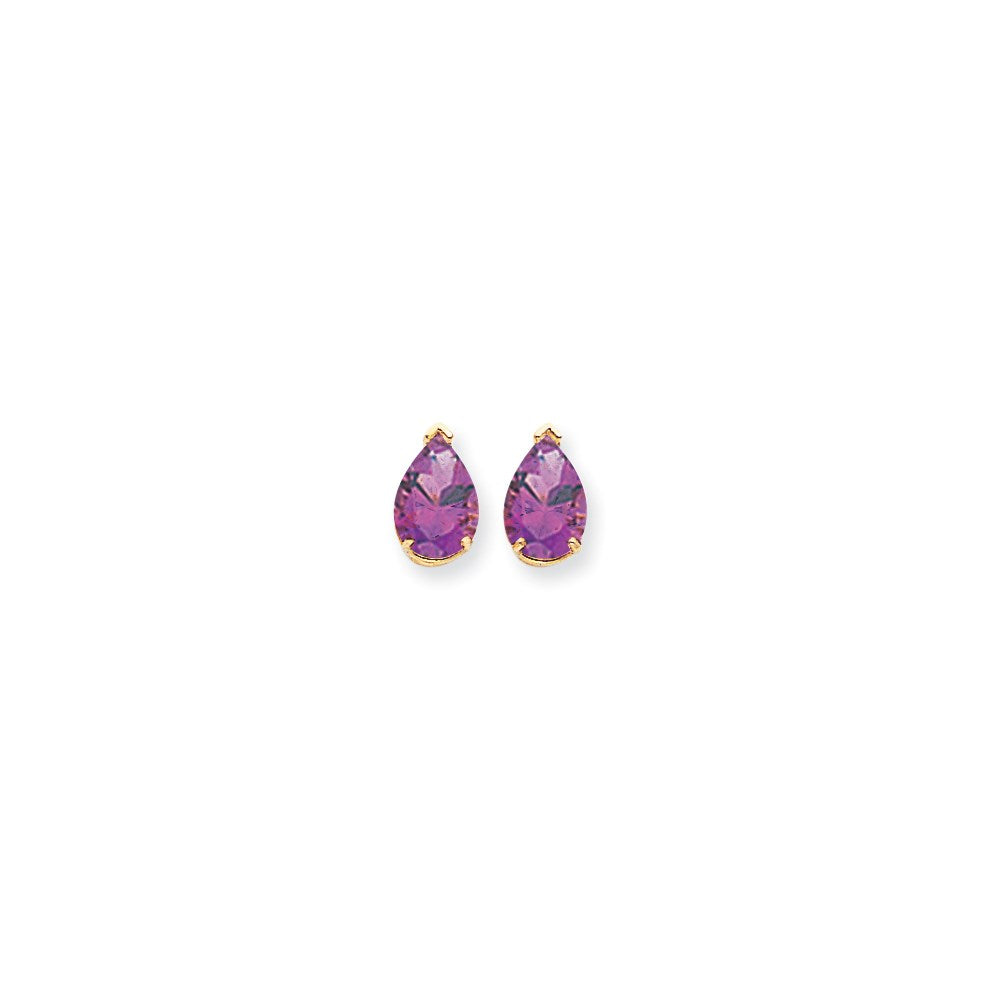 14k Yellow Gold 10x7mm Pear Amethyst Checker Earrings