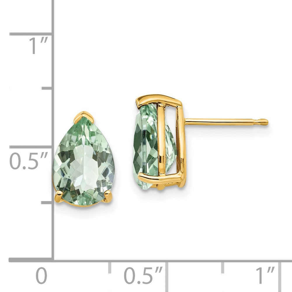 14k Yellow Gold 10x7 Pear Green Quartz Earrings