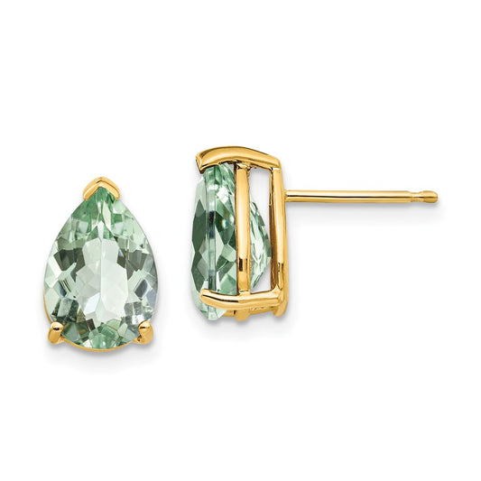 14k Yellow Gold 10x7 Pear Green Quartz Earrings