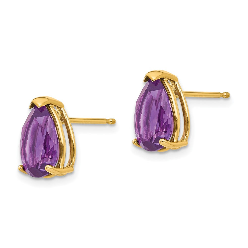 14k Yellow Gold 10x7mm Pear Amethyst Earrings