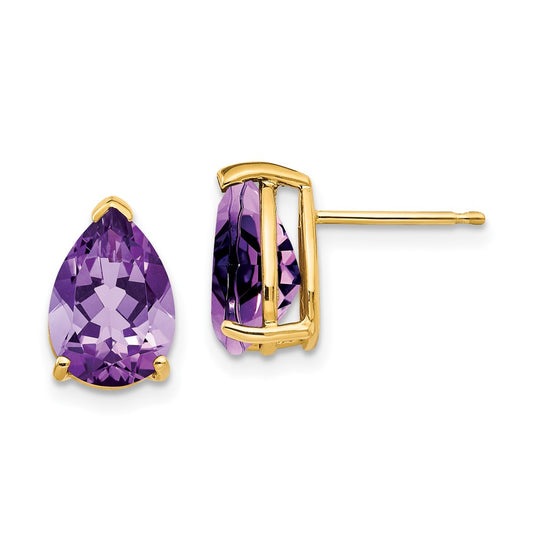 14k Yellow Gold 10x7mm Pear Amethyst Earrings