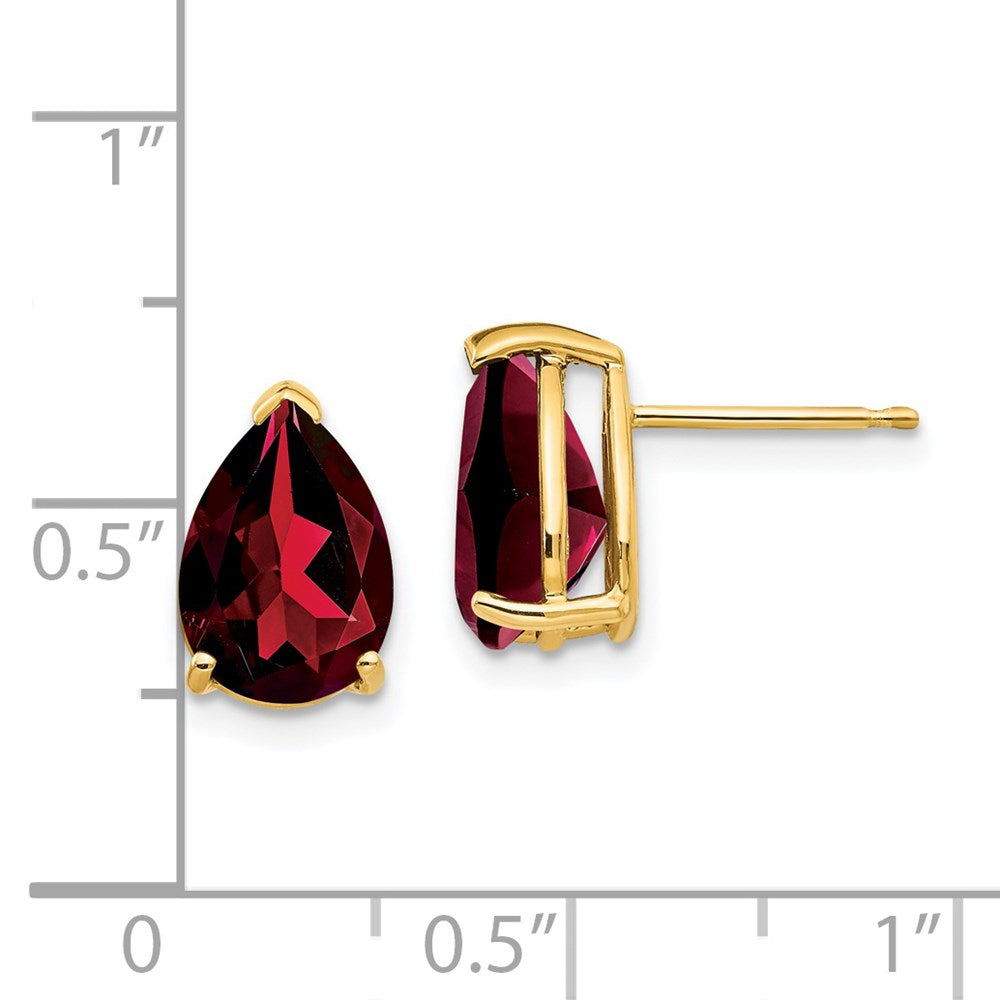 14k Yellow Gold Garnet Pear Stud Earrings