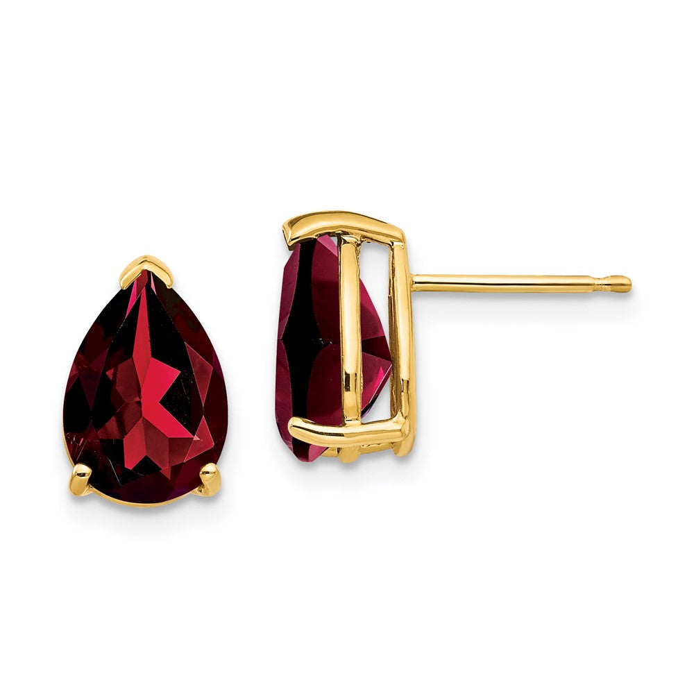 14k Yellow Gold Garnet Pear Stud Earrings