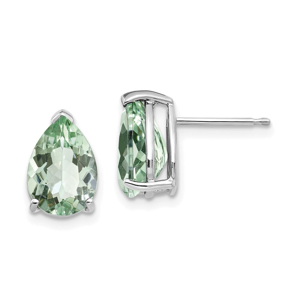 14k White Gold 10x7 Pear Green Quartz Earrings