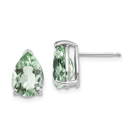 14k White Gold 10x7 Pear Green Quartz Earrings