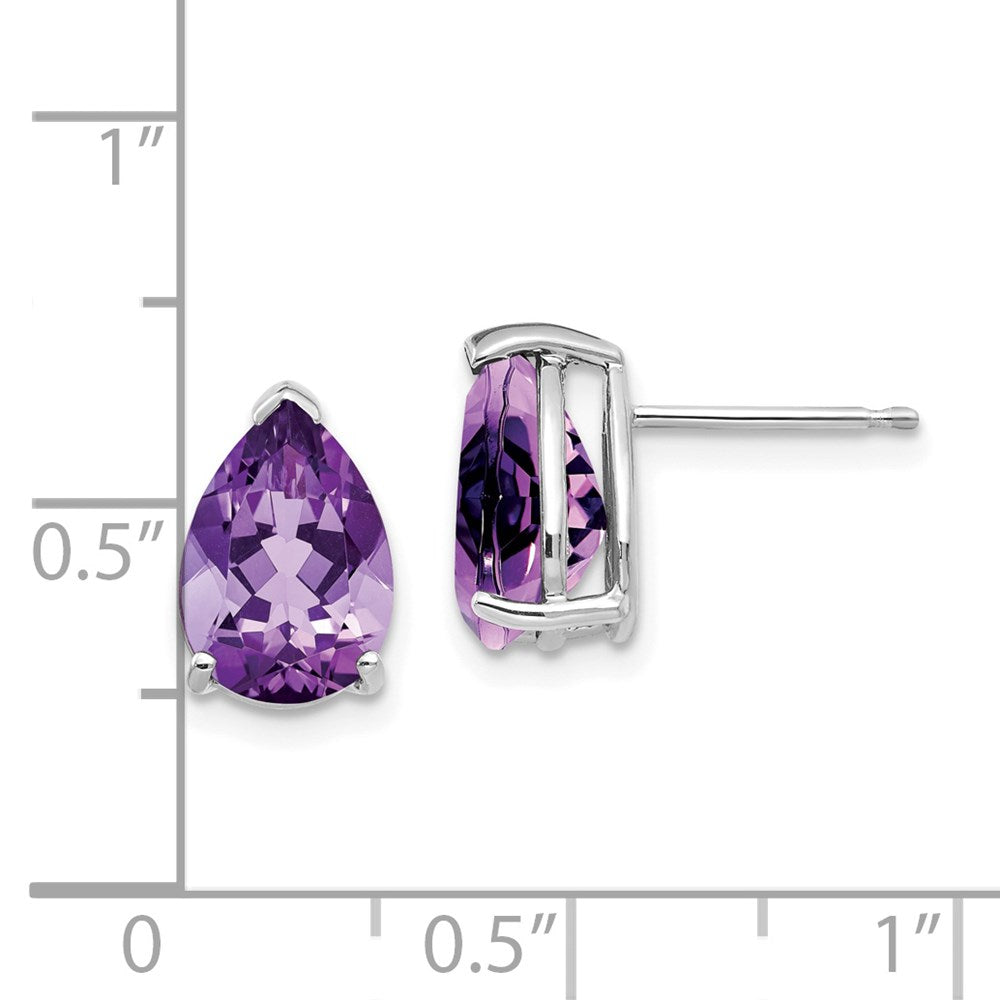 14k White Gold Amethyst Pear Stud Earrings