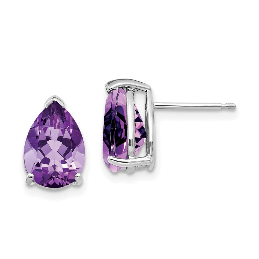 14k White Gold Amethyst Pear Stud Earrings