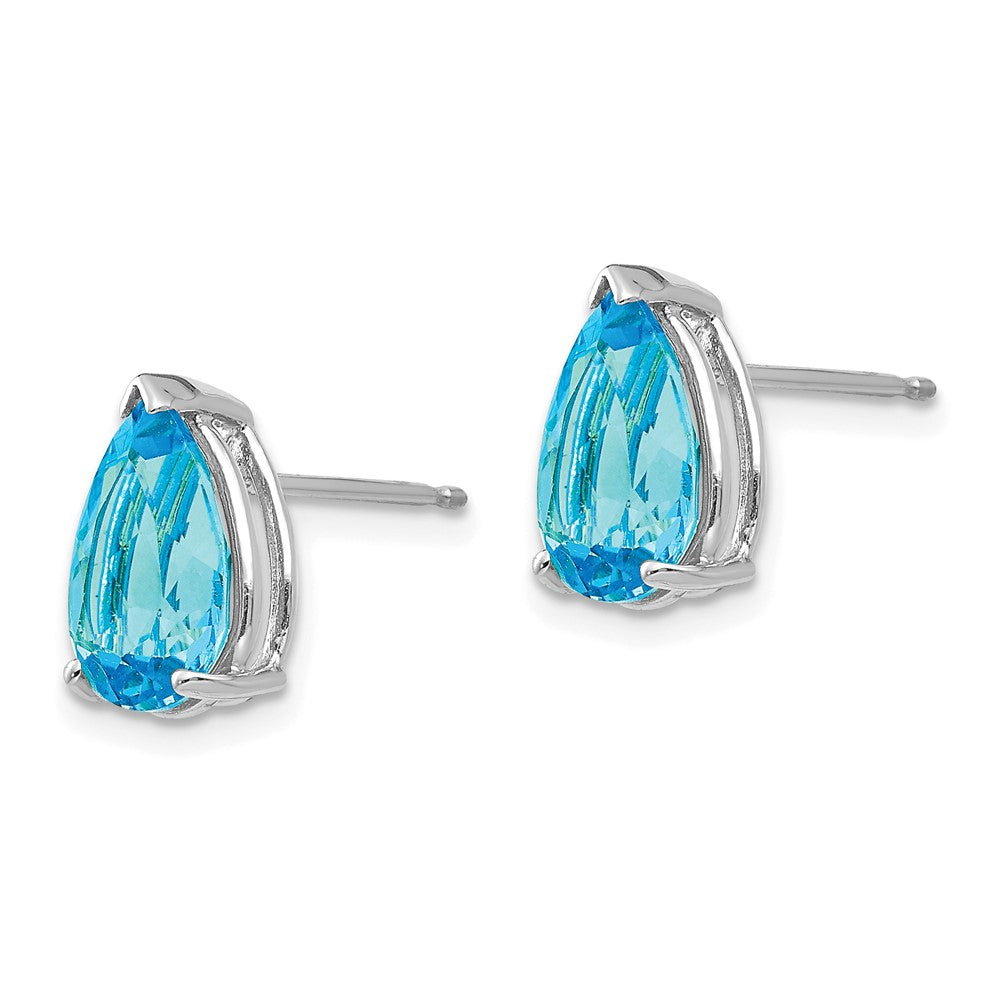 14k White Gold 10x7mm Pear Blue Topaz Earrings