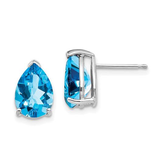 14k White Gold 10x7mm Pear Blue Topaz Earrings