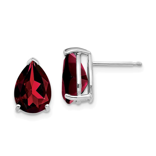 14k White Gold 10x7mm Pear Garnet Earrings