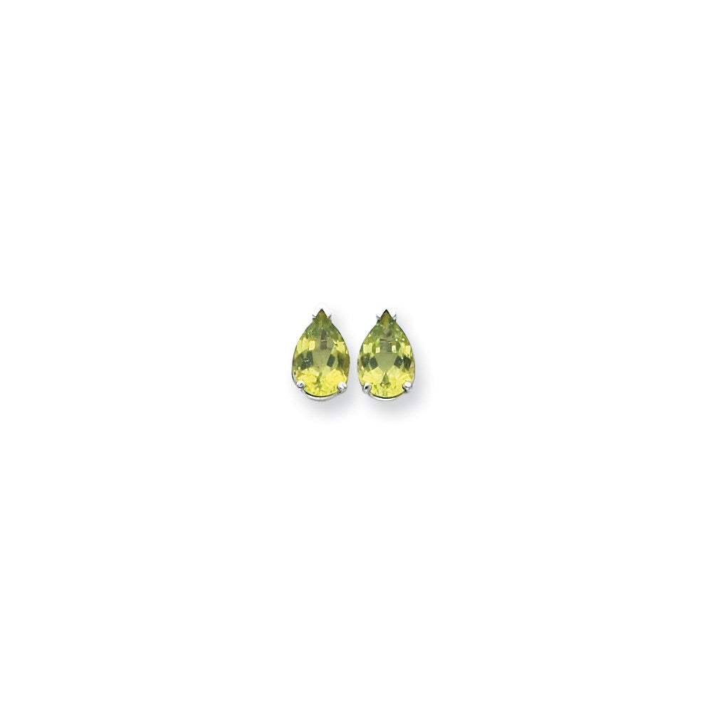 14k White Gold 10x7mm Pear Peridot Checker Earrings