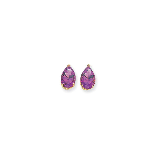 14k Yellow Gold 12x8mm Pear Amethyst Checker Earrings