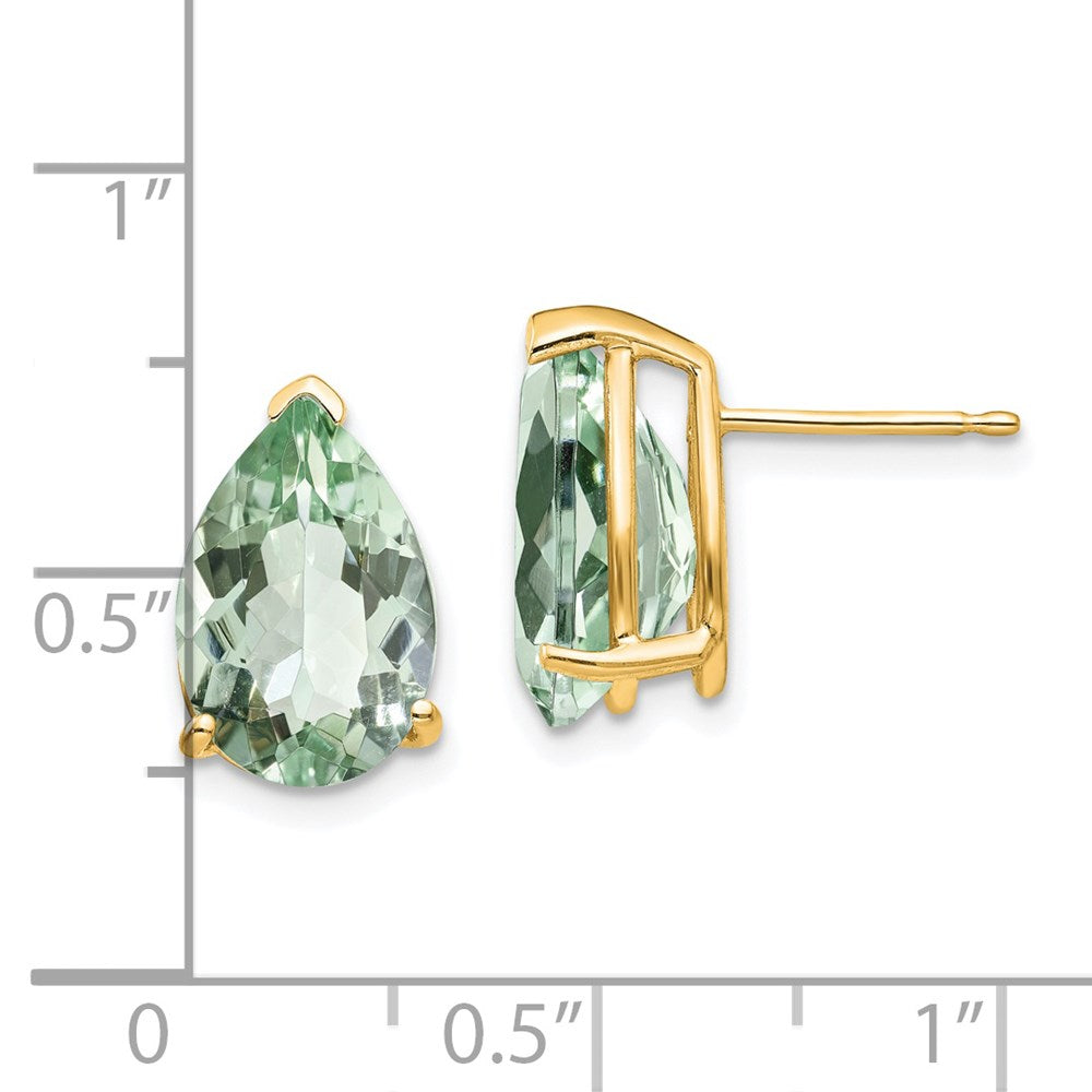 14k Yellow Gold 12x8 Pear Green Quartz Earrings