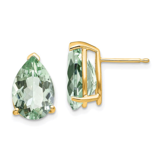 14k Yellow Gold 12x8 Pear Green Quartz Earrings