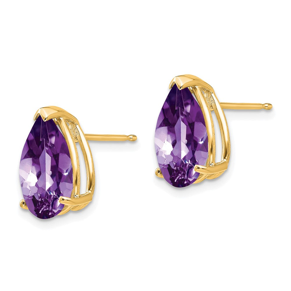 14k Yellow Gold Amethyst Pear Stud Earrings