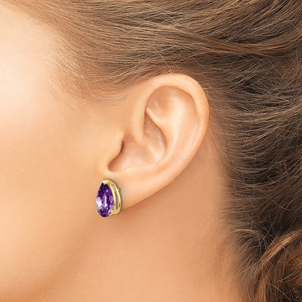 14k Yellow Gold Amethyst Pear Stud Earrings