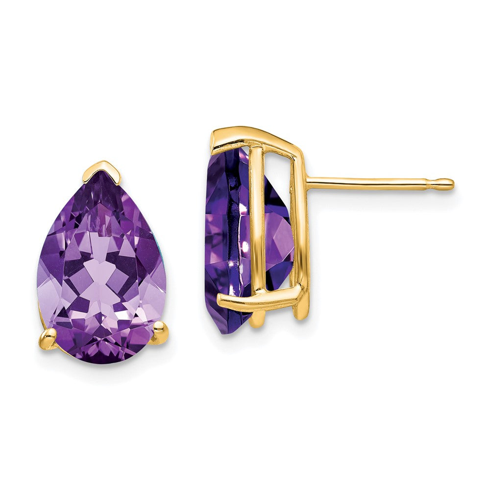 14k Yellow Gold Amethyst Pear Stud Earrings