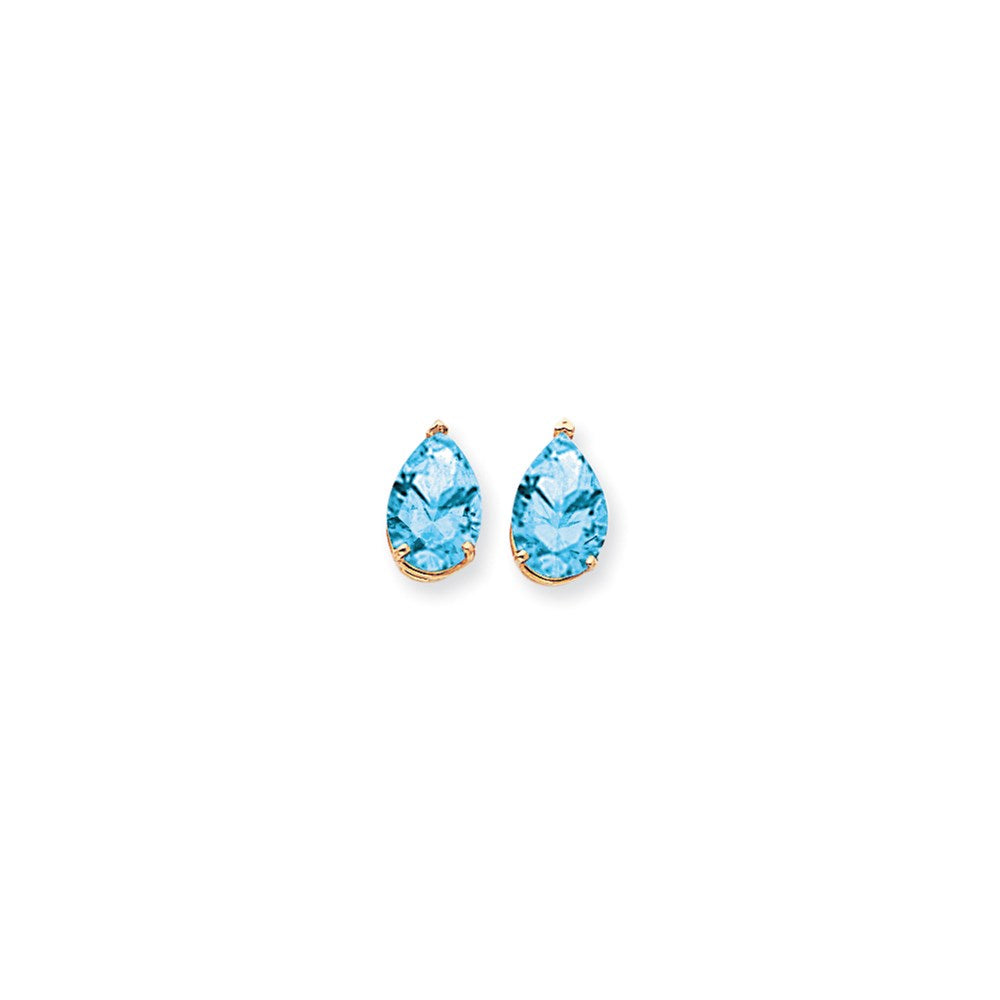 14k Yellow Gold 12x8mm Pear Blue Topaz Checker Earrings