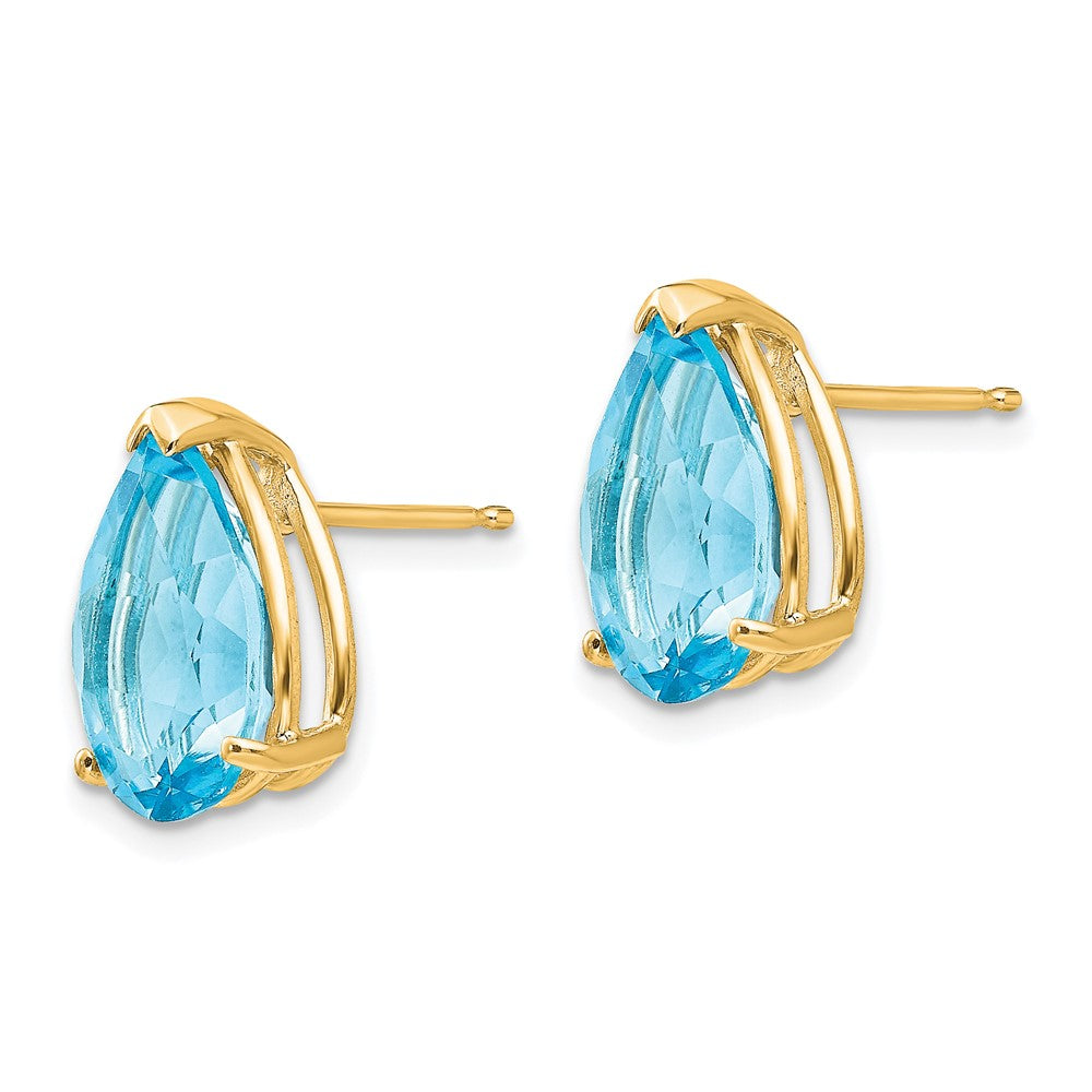 14k Yellow Gold 12x8mm Pear Blue Topaz Earrings