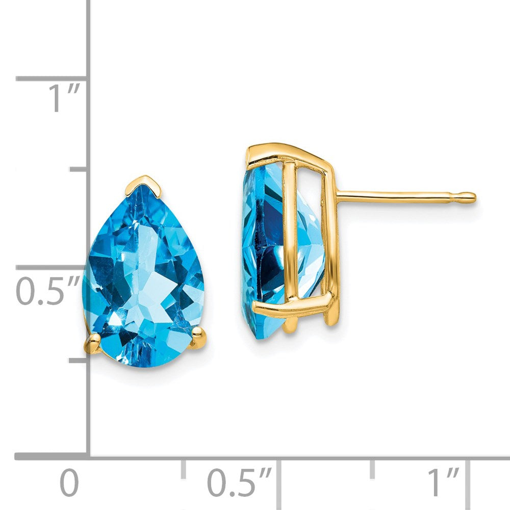 14k Yellow Gold 12x8mm Pear Blue Topaz Earrings