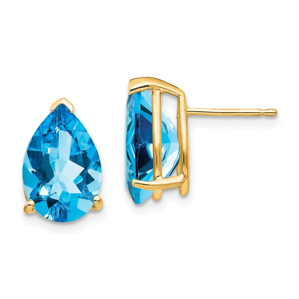 14k Yellow Gold 12x8mm Pear Blue Topaz Earrings