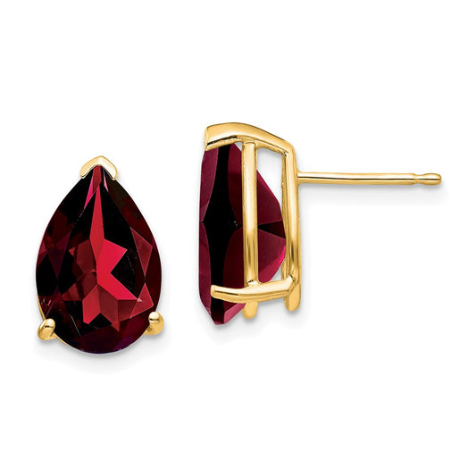 14k Yellow Gold Garnet Pear Stud Earrings