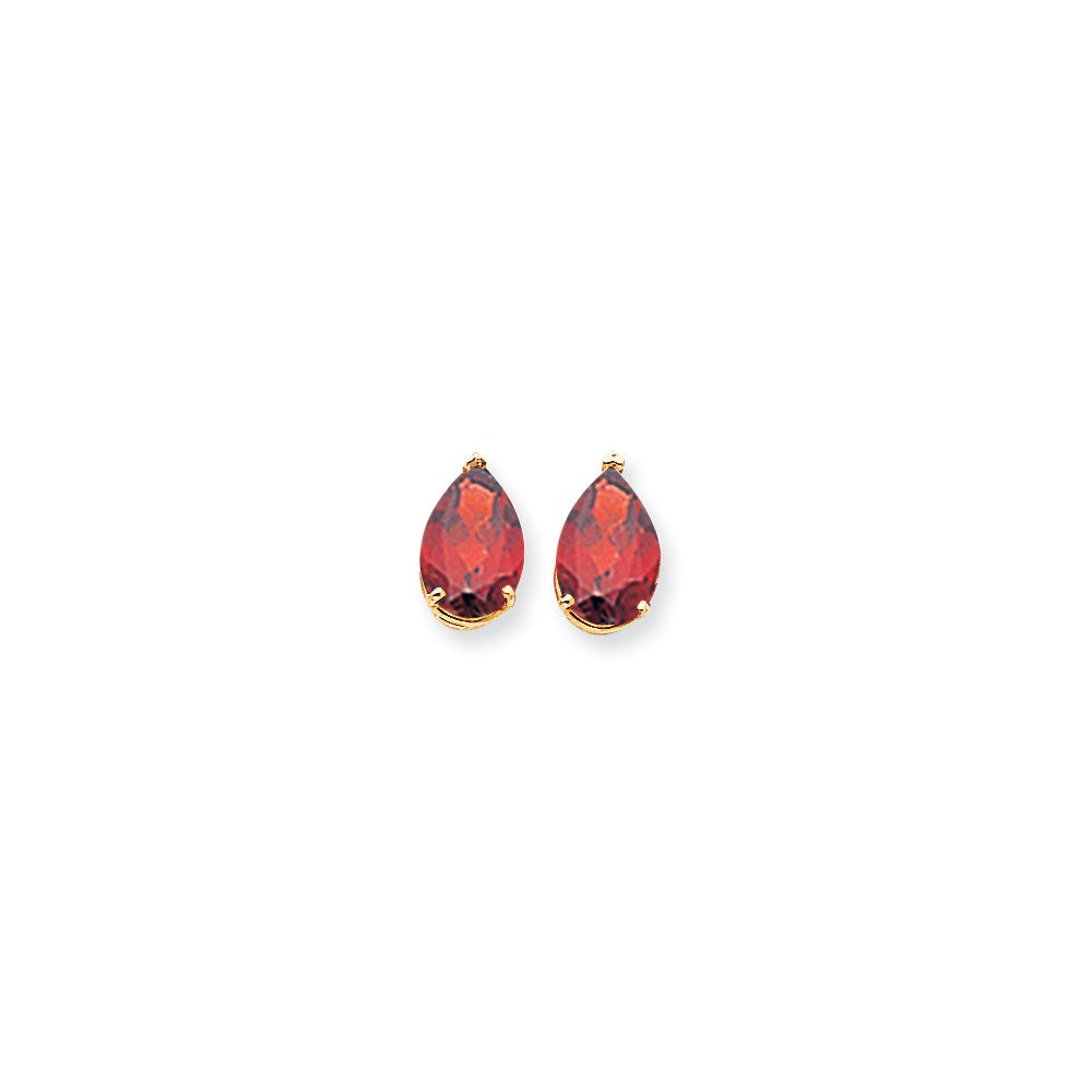 14k Yellow Gold 12x8mm Pear Garnet Checker Earrings