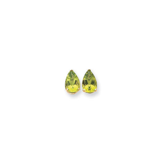 14k Yellow Gold 12x8mm Pear Peridot Checker Earrings