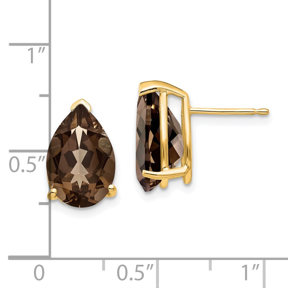 14k Yellow Gold 12x8 Pear Smok Yellow Gold Quartz Earrings