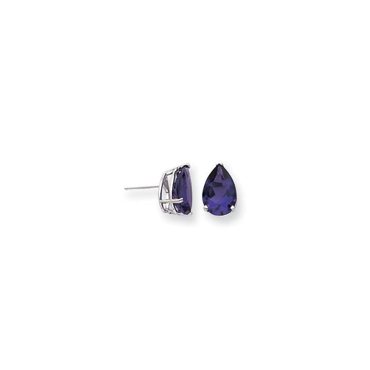 14k White Gold 12x8mm Pear Amethyst Checker Earrings