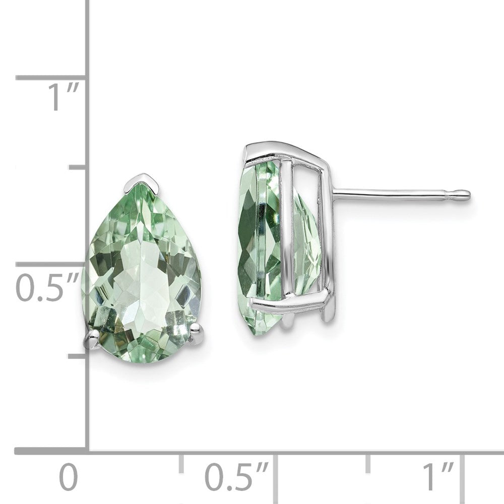 14k White Gold 12x8 Pear Green Quartz Earrings