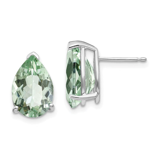 14k White Gold 12x8 Pear Green Quartz Earrings