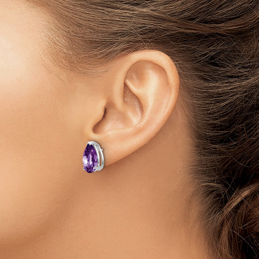 14k White Gold Amethyst Pear Stud Earrings