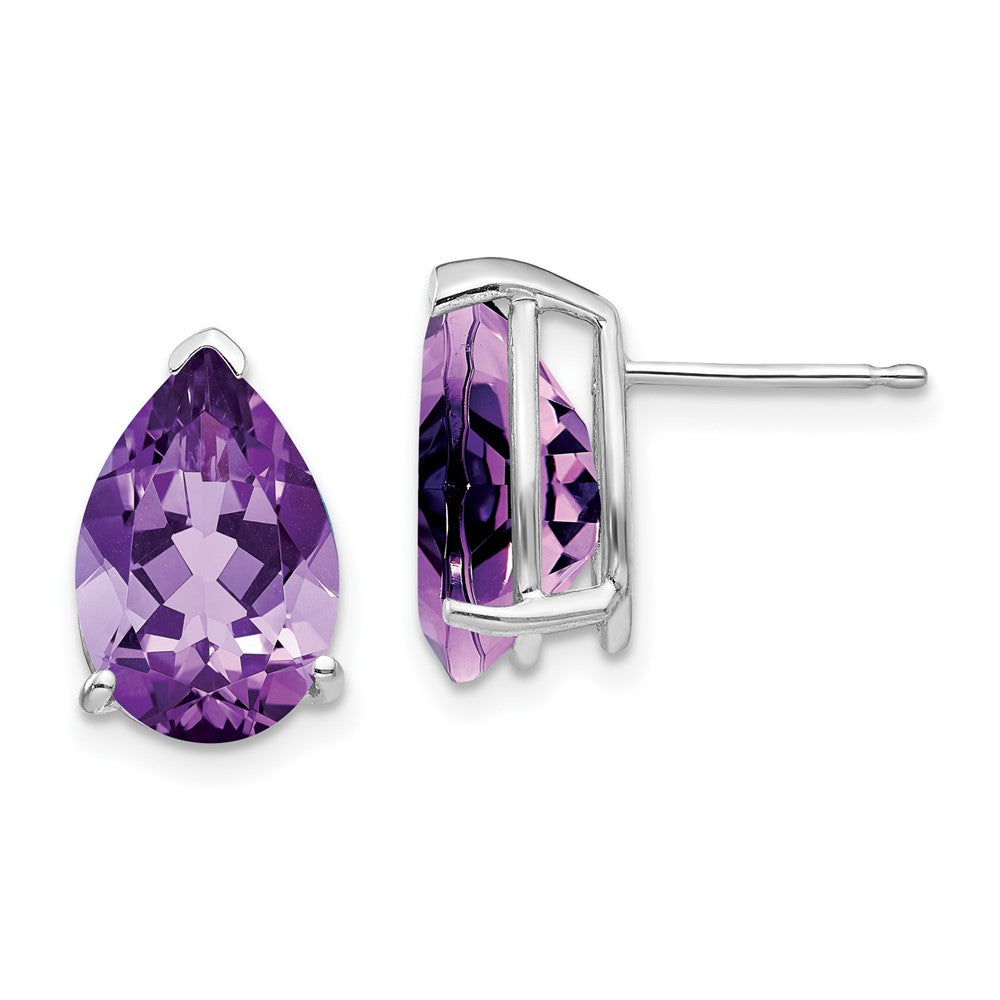 14k White Gold Amethyst Pear Stud Earrings