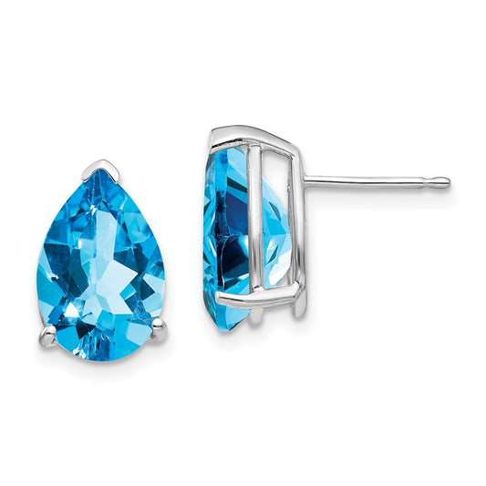 14k White Gold 12x8mm Pear Blue Topaz Earrings