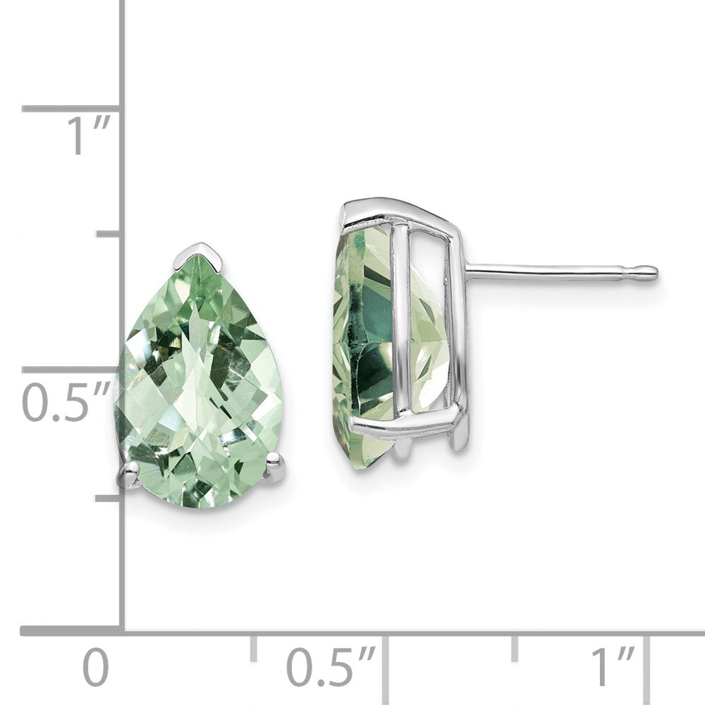 14k White Gold 12x8 Pear Checker-Cut Green Quartz Earrings