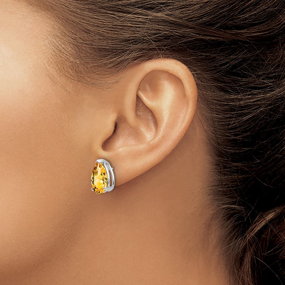 14k White Gold Citrine Pear Stud Earrings